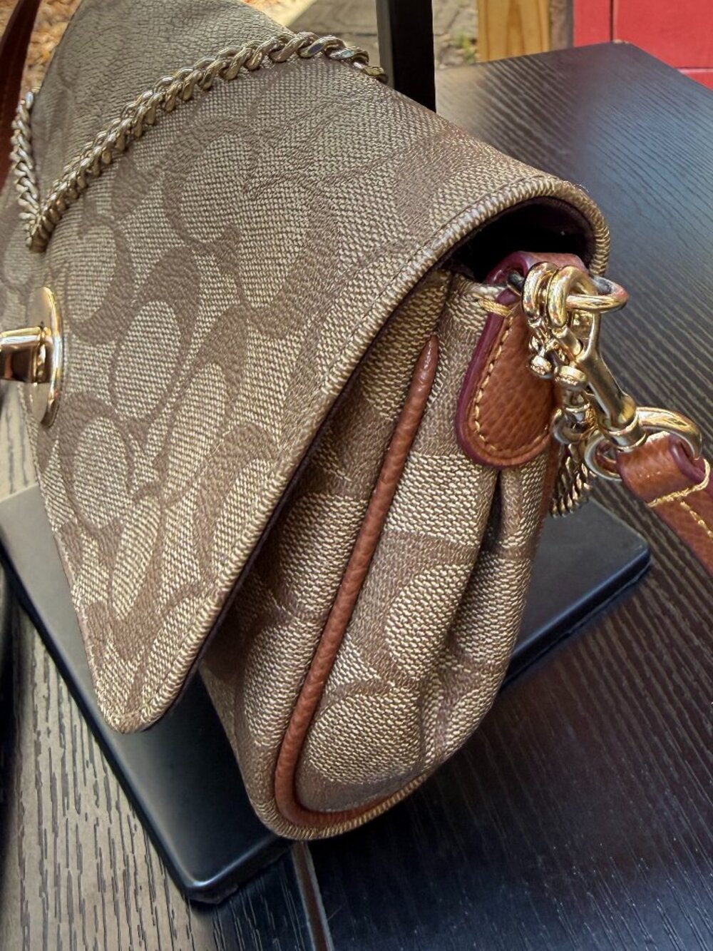 Coach Mini Ruby Crossbody Shoulder Bag w/ Gold Chain Monogram Canvas Leather - Picture 8 of 16
